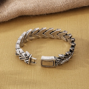 Retro Drachenschuppen Armband für Herren aus Titanstahl in Antik-Silber, Vintage-Design