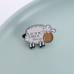 Cartoon sheep enamel brooch pin with religious quote Matthew 18:12 for clothing