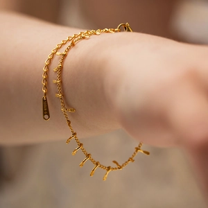 18K gold plated stainless steel layered necklace with dainty bar charms for women