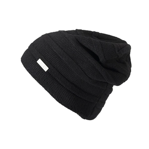 Unisex black ribbed knit beanie with Fashion label for winter warmth and trendy casual style