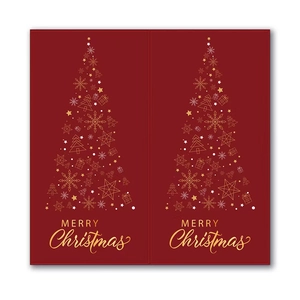 Red and gold Merry Christmas stickers with sparkling tree design for gift sealing