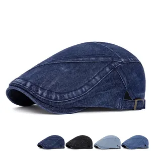 Adjustable washed denim beret cap for men and women available in multiple colors