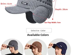 Détails du bonnet d'hiver en tricot pour hommes avec cache-oreilles et dimensions