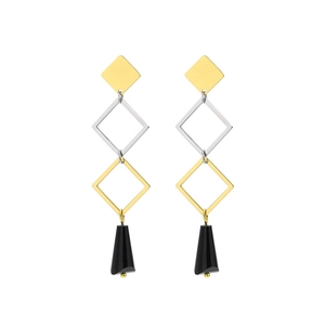 Boucles d'oreilles géométriques en acier titane avec pendentifs losange or argent noir
