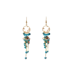 Vintage gold star earrings with colorful crystal tassel drop for women on white background
