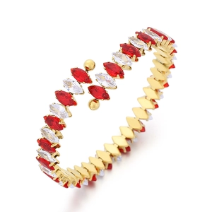 18K gold plated spiral bangle with red and white marquise-cut zircon stones