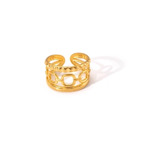 Adjustable multilayer gold titanium steel ring with chain design and polished finish