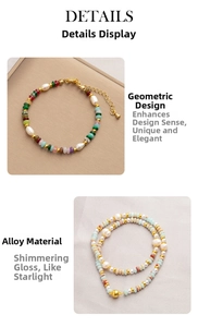 Detail of colorful gemstone and pearl beaded necklace with an adjustable alloy lobster clasp