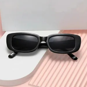 Retro rectangular black frame sunglasses with UV protection for a vintage fashion look