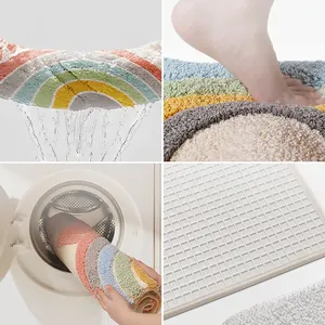 Rainbow bath mat with high-density jacquard weaving and non-slip TPR backing for bathroom