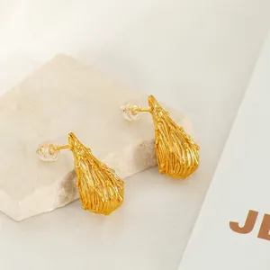 French vintage teardrop gold earrings with pleated texture and micro-bead details