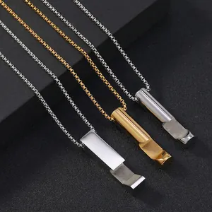 Minimalist Stainless Steel Pendant Necklace Geometric Long Bar Cylindrical Pillar Punk Style Jewelry For Men And Women