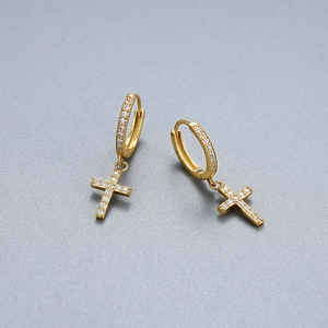 925 Sterling Silver Cross Hoop Earrings For Women Lightweight Geometric Zirconia Inlaid Drop Earrings Religious Fashion Jewelry