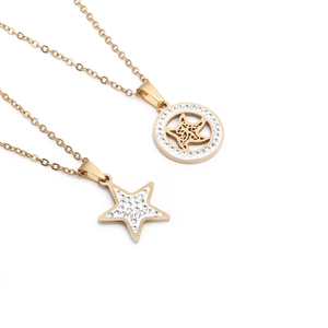 Gold stainless steel starfish pendant necklace with sparkling crystal rhinestones