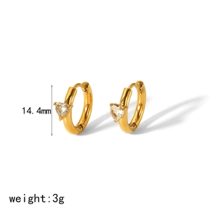 18k gold plated stainless steel heart zircon hoop earrings measuring 14.4mm in height