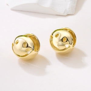 Elegant gold plated geometric smiley face stud earrings for women in minimalist style