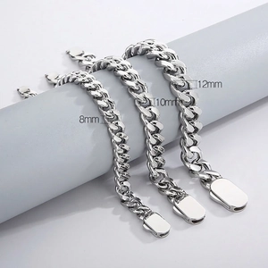 Bracelet À Mailles Cubaines En Acier Inoxydable Poli Hip Hop Bijoux Minimalistes Pour Hommes Chaîne Géométrique