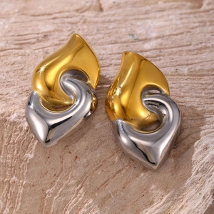 Chic two-tone stainless steel geometric flame earrings with mirror polished finish
