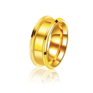Polished 8mm gold stainless steel ring for men featuring a central grooved design and mirrored finish