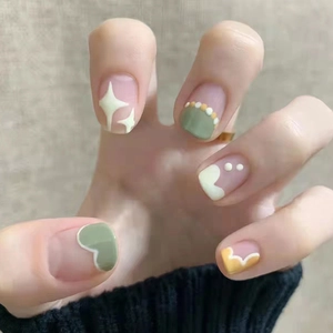 Star Heart Pattern Press On Nails Wavy Edge Polka Dot Sweet Fresh Cute Matte Short Fake Nails For Women Girls