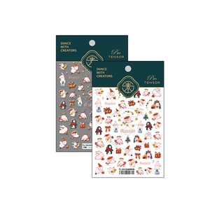 5D Christmas rabbit nail stickers with 3D embossed Santa hat and gift box designs