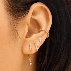 Elegant 18K gold plated earring set with sparkling zircon stones for multi-piercing