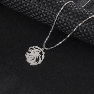 Intricate hollow lion head pendant necklace in silver stainless steel finish