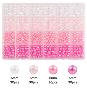 Detail of 6mm ABS pearl beads in a 24-grid organizer for DIY jewelry making