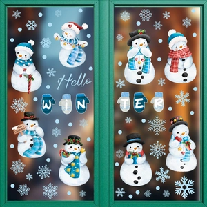 Kerst raamstickers set met sneeuwpoppen, witte sneeuwvlokken en winterse decoraties