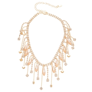 Elegant palace style fringe necklace with sparkling crystals and champagne teardrop beads