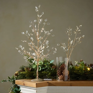 Golden Christmas tree LED table lamp with transparent leaves and round base for home decor