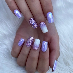 Purple Aurora Glitter Gradient Press On Nails Long Square Coffin Artificial Finger Nails Y2K Style