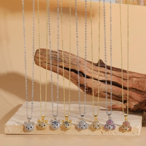 Cute puppy and kitten animal shaped zircon necklaces with micro-paved rhinestones