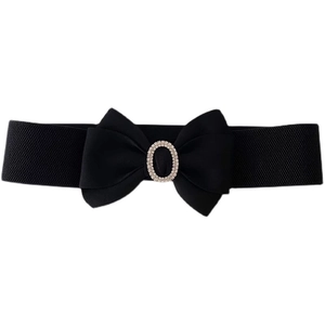 Eleganter schwarzer elastischer Taillengürtel mit Strass-Schleife für Damen-Outfits