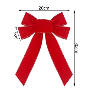 Detailed size chart of red velvet Christmas bow with gold trim 20x30cm