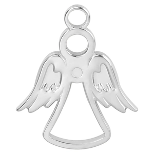 Detail shot of silver angel pendant with polished finish and secure hanging loop
