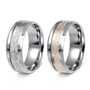 Punk luminous skull titanium steel rings for men in silver and rose gold metal finishes
