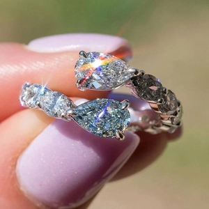 Elegant Toi Et Moi Open Ring With Pear Cut Cubic Zirconia In Copper Platinum Plated For Women Fashion Jewelry
