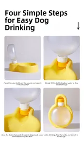 Four-step usage guide for folding portable pet water bottle in bright yellow
