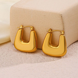 Boucles D'Oreilles Créoles Épaisses Géométriques En Forme De U Plaquées Or 18K Acier Inoxydable Bijoux Hip Hop Pour Femmes