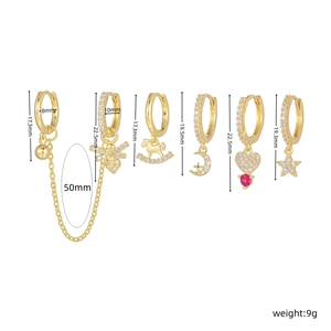 Detaillierte Maße für goldene Ohrring-Set mit Bienen, Sternen und Quasten-Anhängern