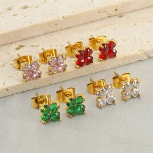 Boucles D'Oreilles Trèfle Plaqué Or 18K Acier Inoxydable Zircon En Forme De Coeur Bijoux De Mode Polyvalents Pour Femmes