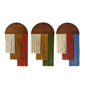 Three-piece Nordic bohemian wall hanging set with stepped cotton rope tassels and wood base
