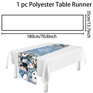 Polyester Christmas table runner 180x35cm featuring three snowmen on blue background