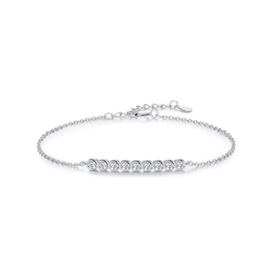 Elegant S925 sterling silver chain bracelet with nine sparkling round moissanite stones