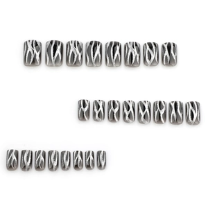 Gothic black gradient press-on nails with silver glitter flame patterns, 24-piece set