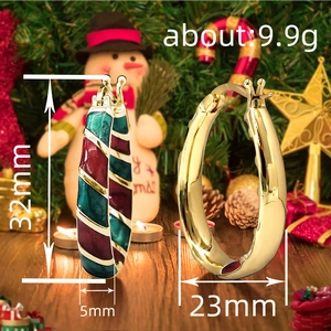 Vintage oversized gold hoops with dark green and burgundy enamel stripes, 32mm height