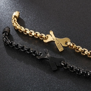 Men's punk style wrench and screwdriver cross bracelet in gold and black finish