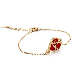 Heart Pendant Bracelet For Women Stainless Steel Red Enamel Love Letter Adjustable Thin Chain Romantic Jewelry Gift