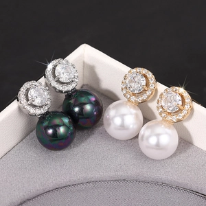 Elegant micro-set zircon and pearl drop earrings in gold and silver finish